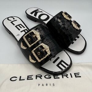 Robert Clergerie x Koche Sz 8 Sandals Black Gold Slides Designer Luxury New